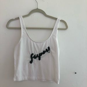 “Super!” cropped tank top